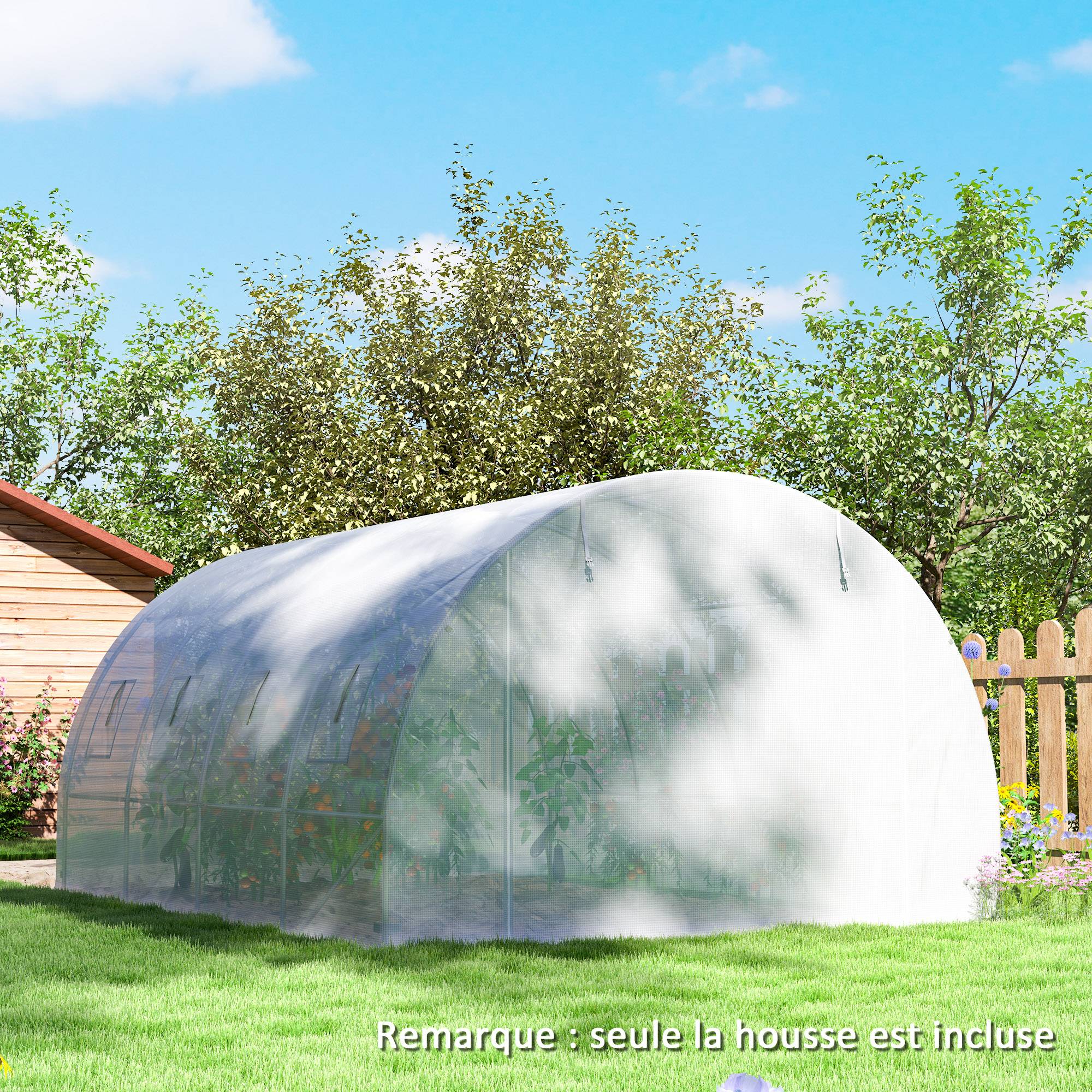 Bâche de rechange serre tunnel 12 m² 4 x 3 x 2 m PE anti-UV imperméable 8 fenêtres + porte enroulable zippée blanc - Image 9