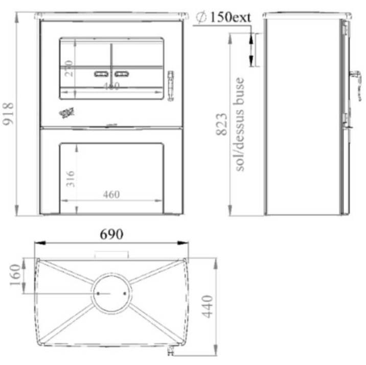 Poêle à bois fonte 8.5kw sahara 362113SAHARA Godin - Image 3