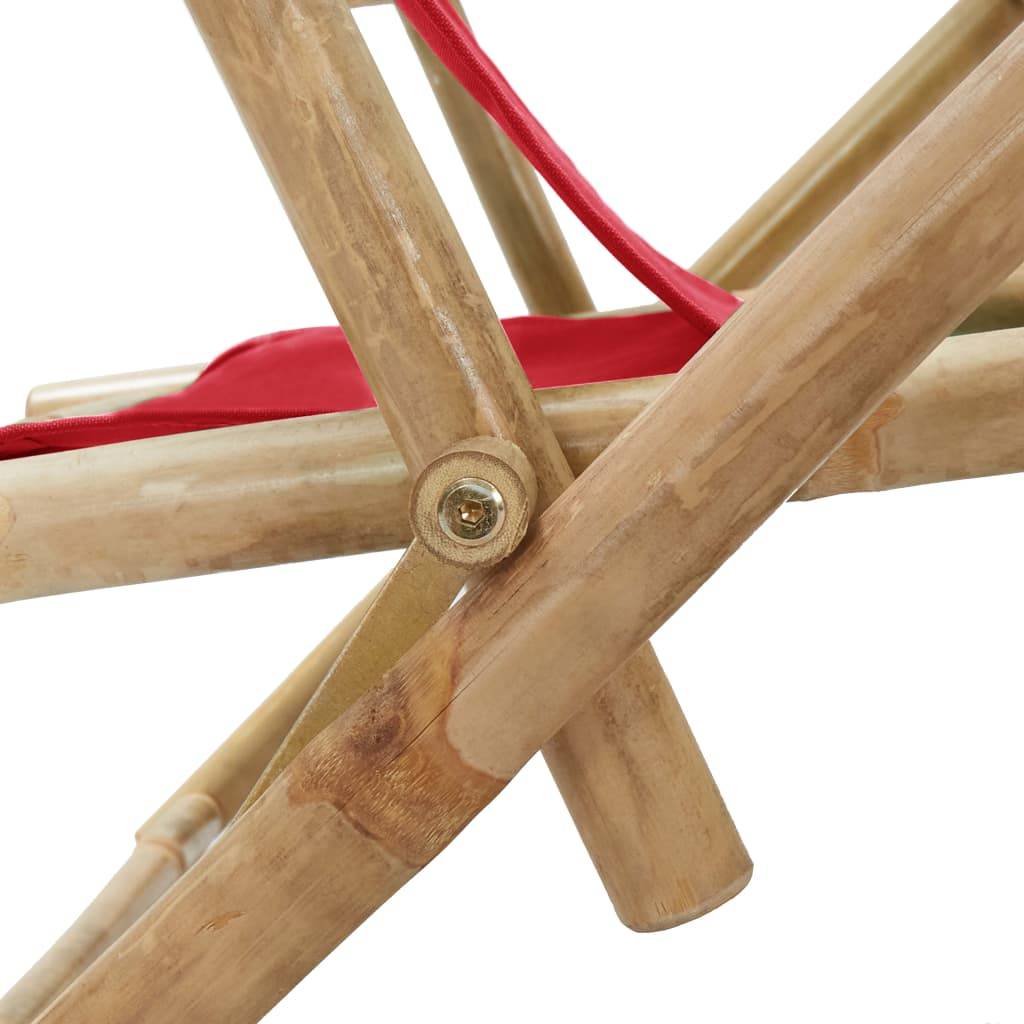 Chaise de jardin | Chaise de relaxation inclinable Rouge Bambou et tissu - Image 6