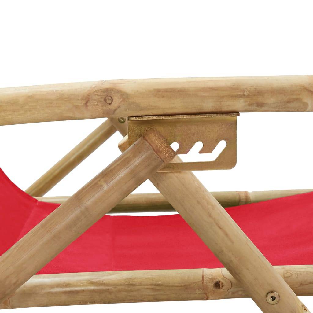 Chaise de jardin | Chaise de relaxation inclinable Rouge Bambou et tissu - Image 7
