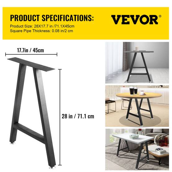 Vevor - Pieds de table métal 71.1x45cm (2pcs), forme A, charge 363kg, pour intérieur/extérieur. VEVOR - Image 7