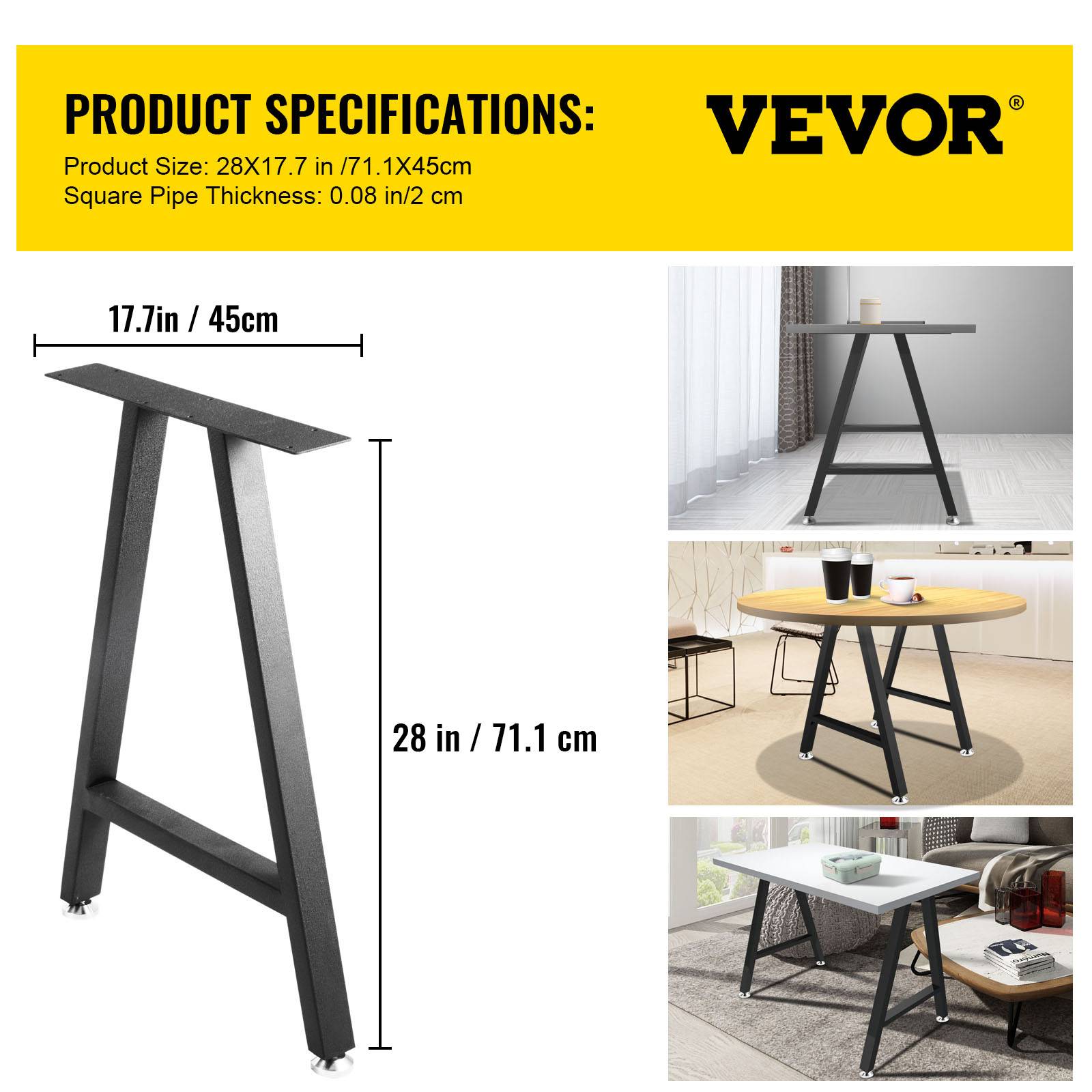 Vevor - Pieds de table métal 71.1x45cm (2pcs), forme A, charge 363kg, pour intérieur/extérieur. VEVOR - Image 7