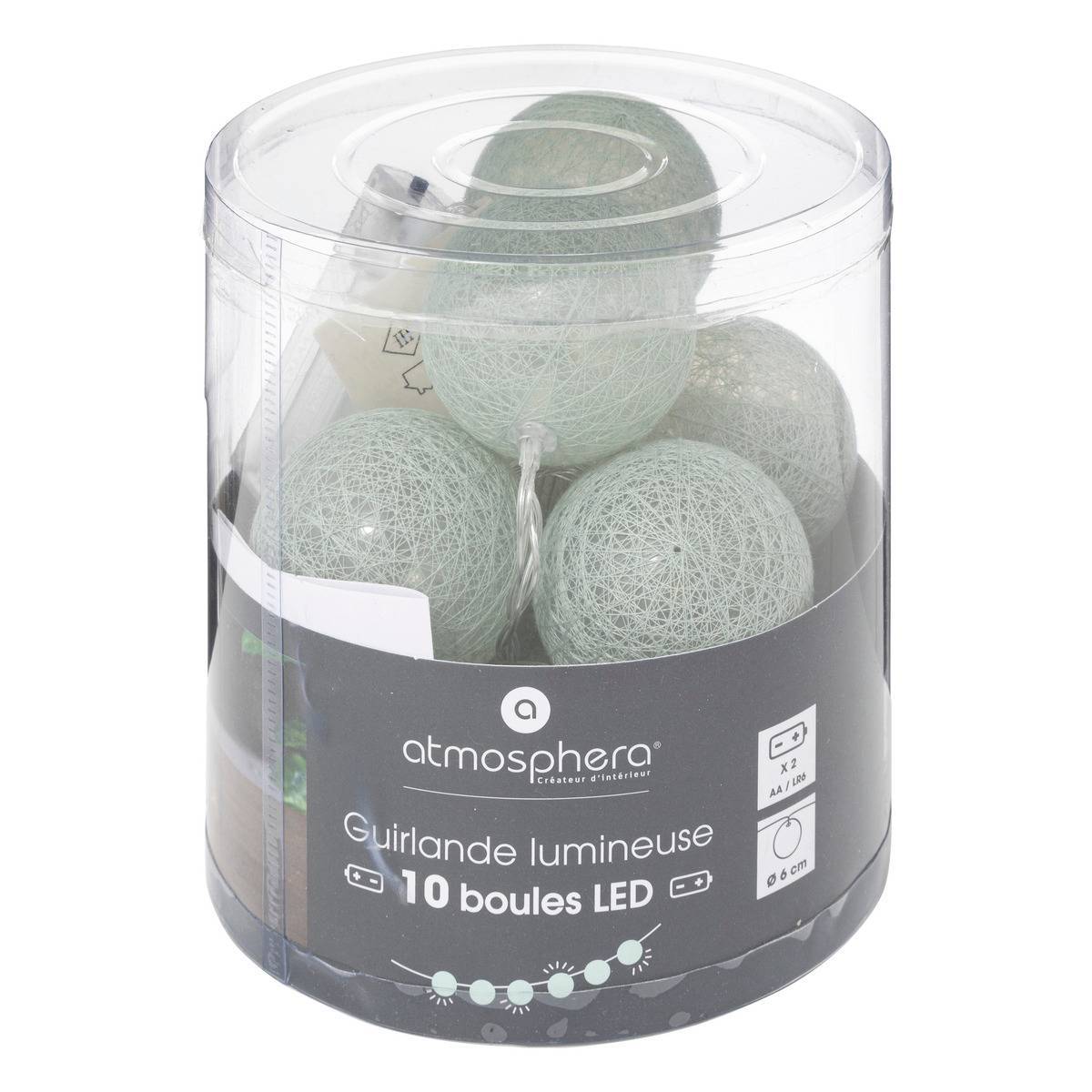Atmosphera - Guirlande LED 10 boules pile vert céladon L165cm - Atmosphera Créateur d'intérieur - Image 3