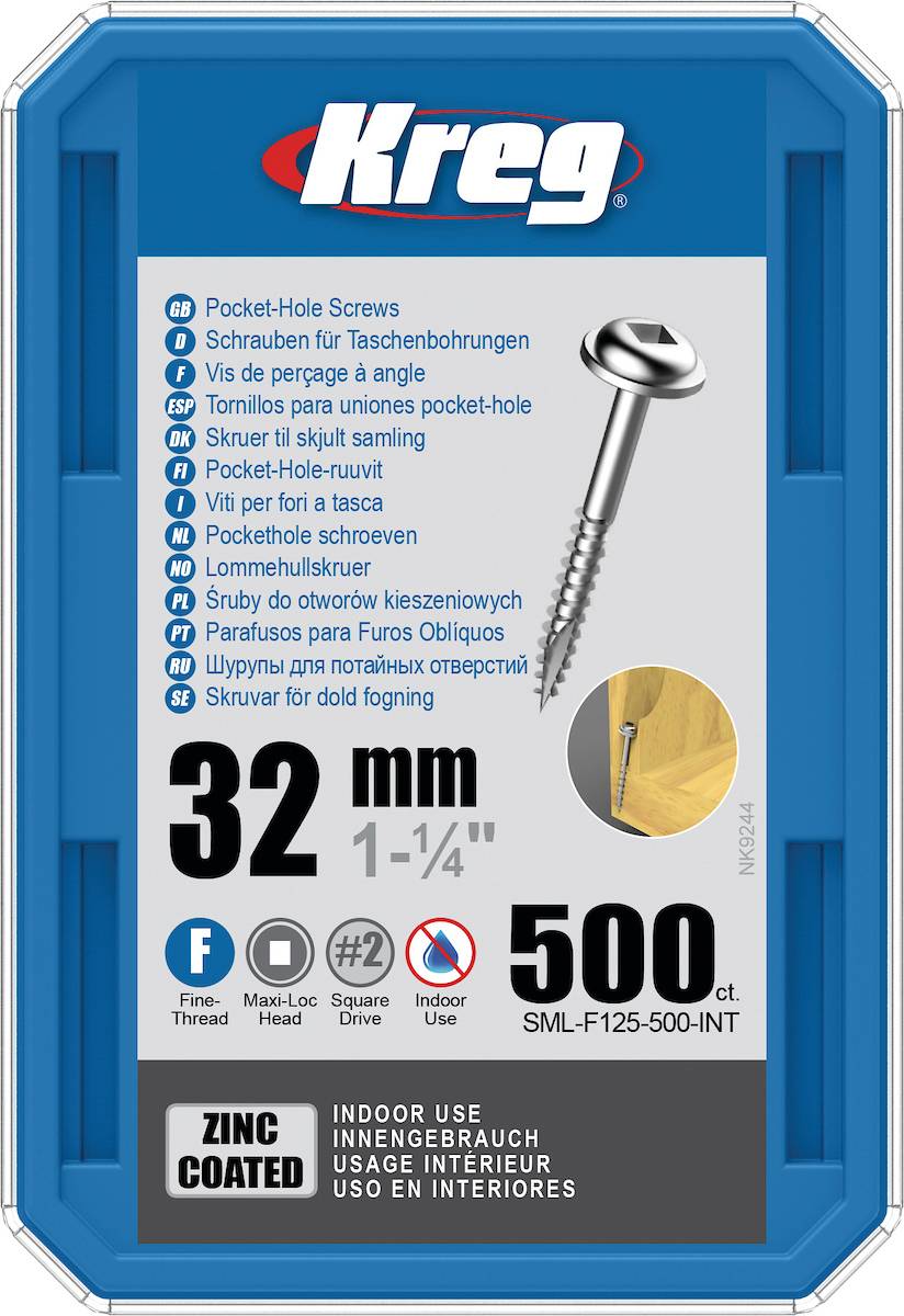 Vis à trous de poche 32 mm Revêtu de Zinc Maxi-Loc, Filetage fin - KREG - SML-F125-500