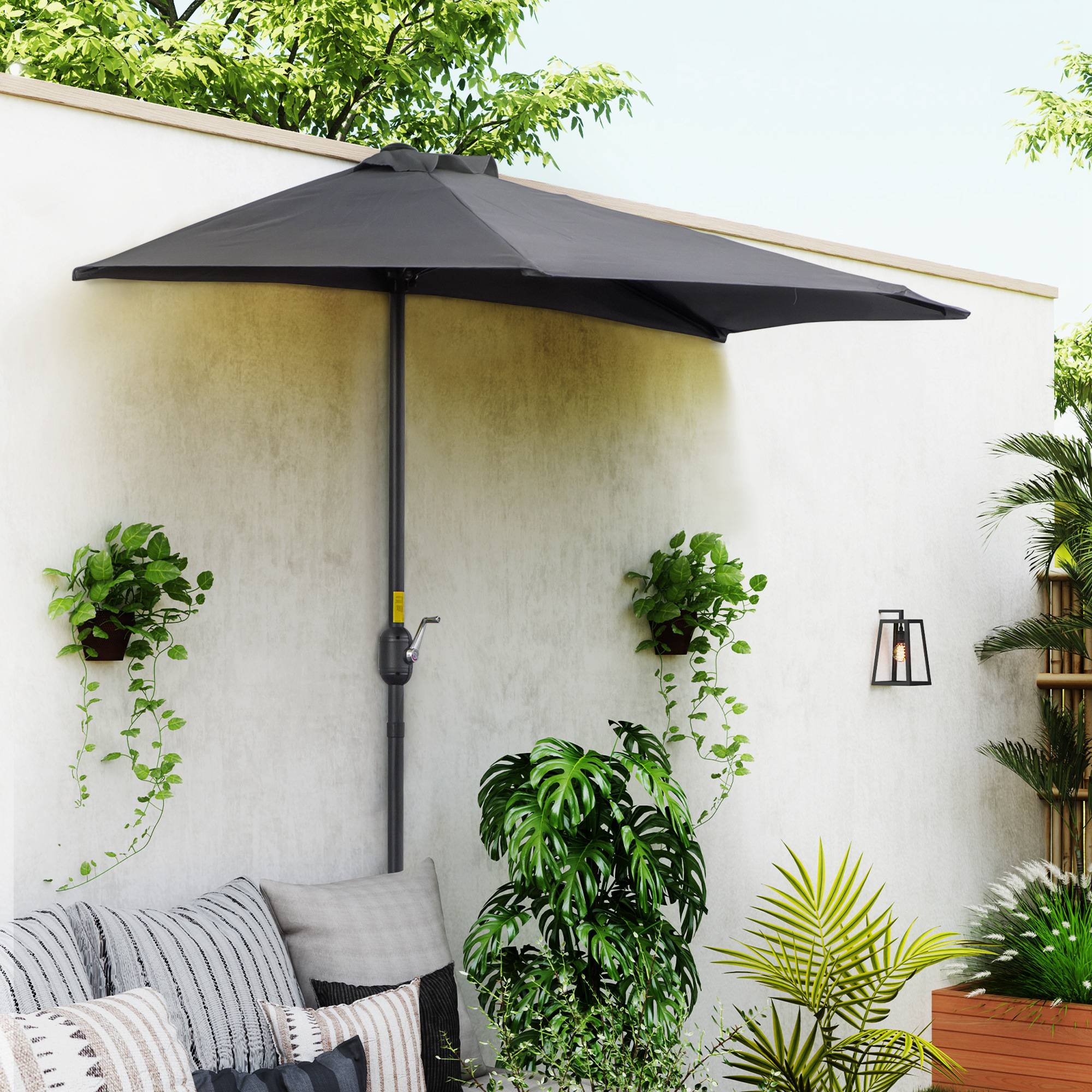 Demi-Parasol 2,7 x 1,4 m parasol de balcon avec ouverture fermeture manivelle 5 entretoises, gris fr58 - Image 4
