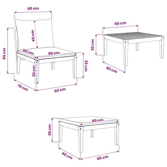 Vidaxl - Ensemble de salon de jardin 3 pc avec coussins Naturel vidaXL 42022067 - Image 3