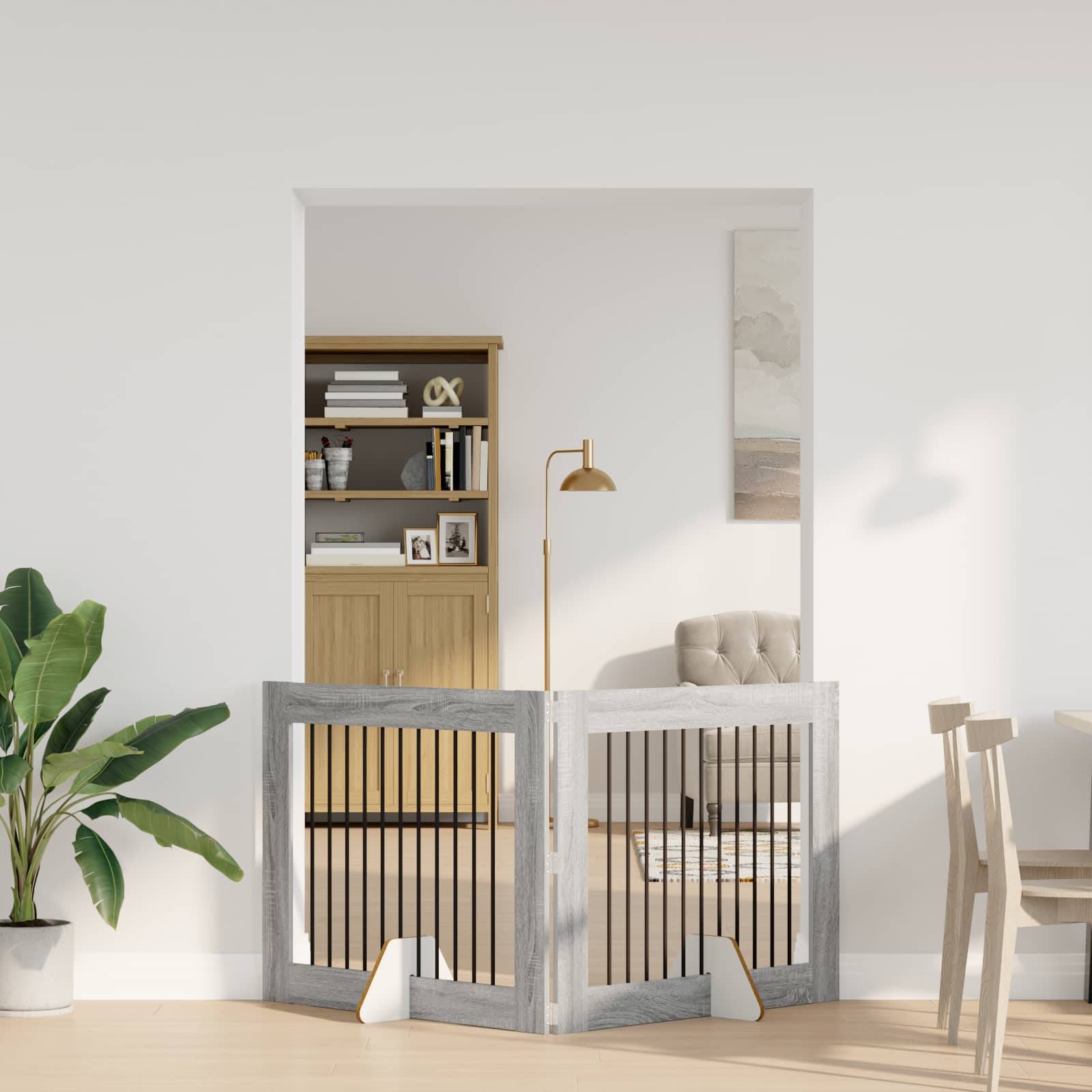 ComfortXL - Barrière Sécurité Chien Bois Intérieur Pliable Modulable Sonoma Gris 200cm - ComfortXL Outdoor Living - Image 1