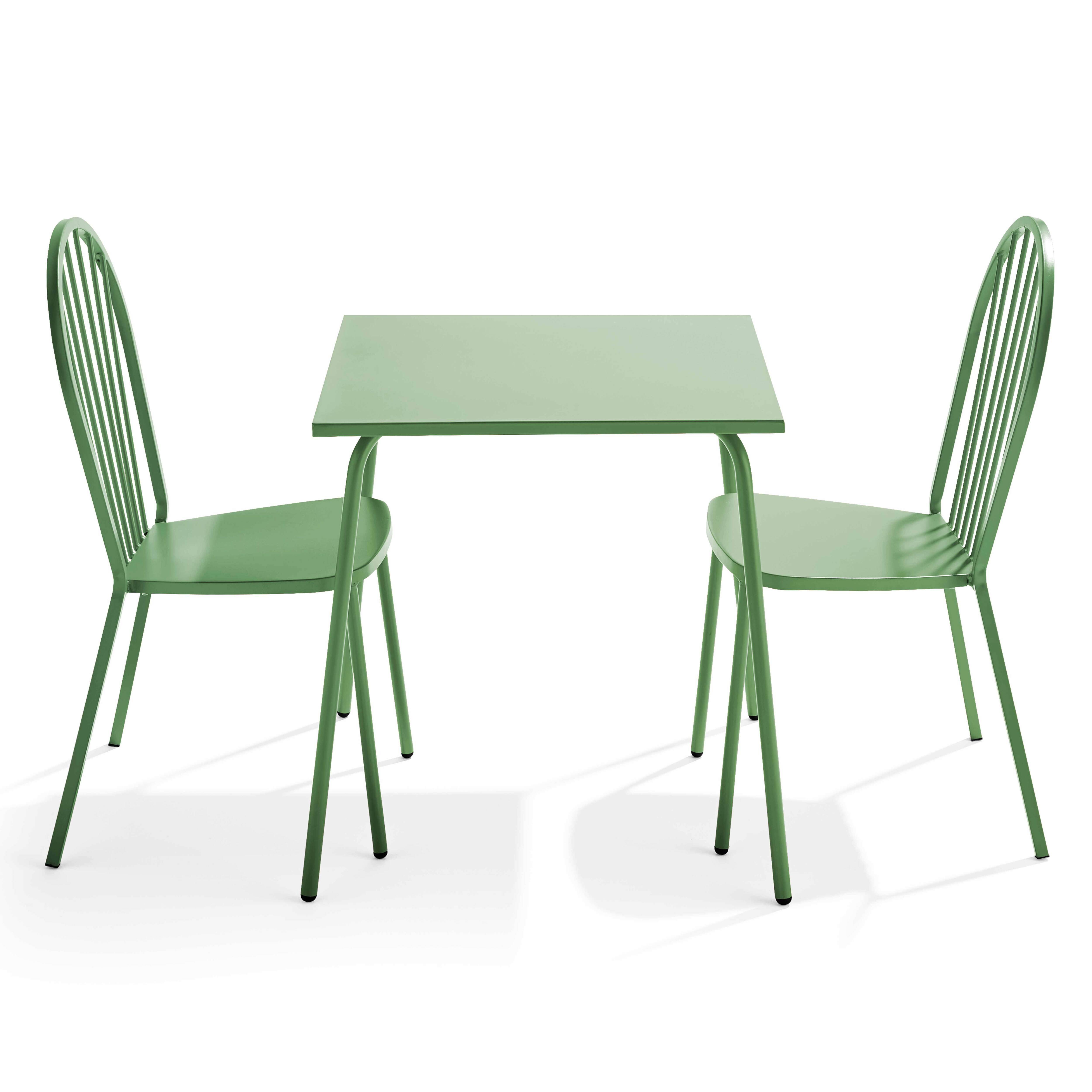 Oviala - Ensemble table de jardin bistrot et 2 chaises en acier vert cactus Palavas - Oviala - Image 1