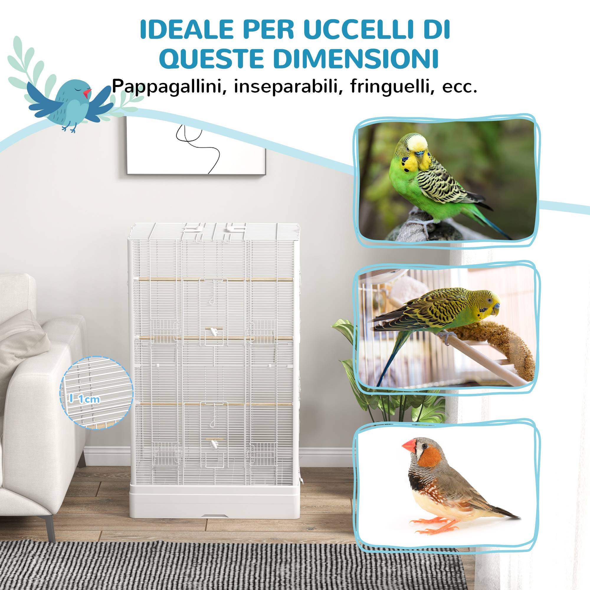 ComfortXL - Cage à oiseaux acier blanc 46,5 x 36 x 59 cm intérieur extérieur plateau amovible - ComfortXL Outdoor Living - Image 8