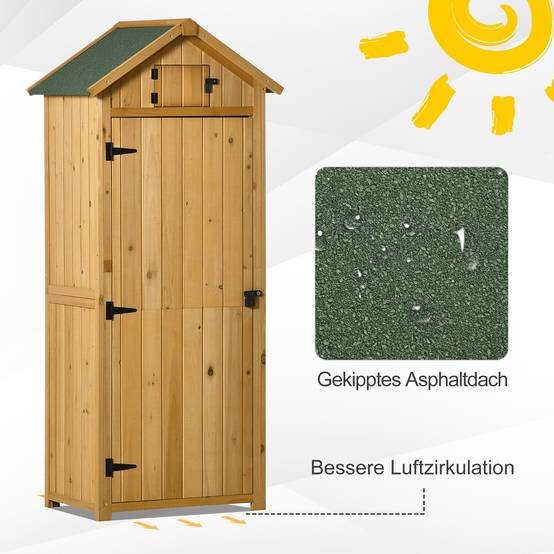 ComfortXL - Armoire de jardin en bois 77 x 54,2 x 179 cm jaune et vert rangement outils avec toit à deux pentes et aération - Image 5
