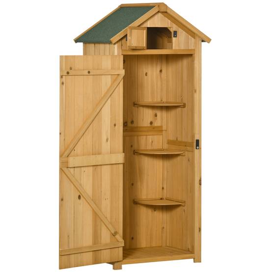 ComfortXL - Armoire de jardin en bois 77 x 54,2 x 179 cm jaune et vert rangement outils avec toit à deux pentes et aération - Image 2