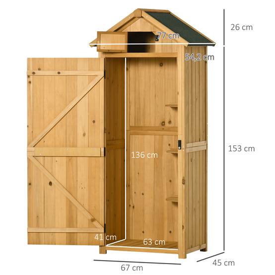 ComfortXL - Armoire de jardin en bois 77 x 54,2 x 179 cm jaune et vert rangement outils avec toit à deux pentes et aération - Image 3