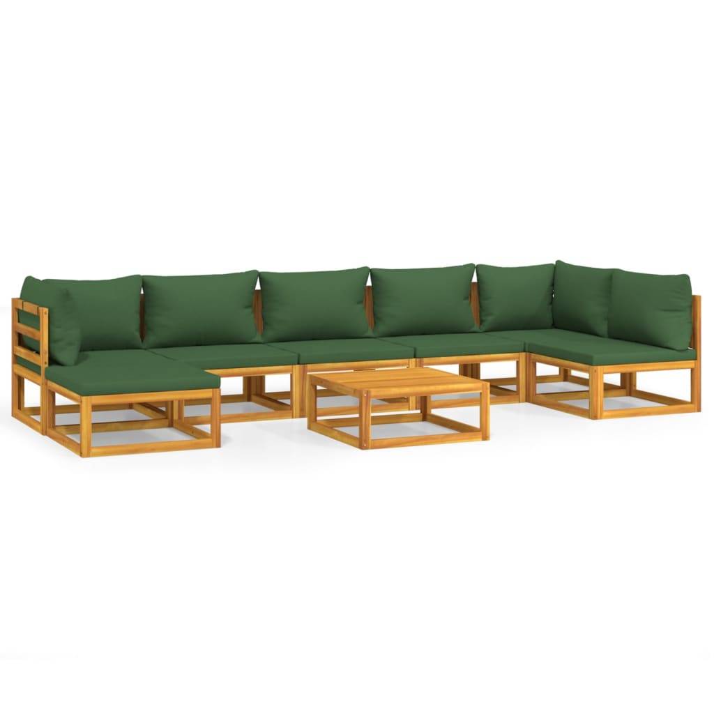 Helloshop26 - Salon de jardin meuble d'extérieur ensemble de mobilier 8 pièces avec coussins vert bois massif - Image 1