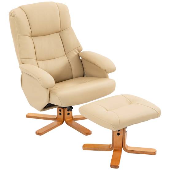 Sans Marque - Fauteuil relax avec repose-pied fauteuil de relaxation pivotant 360° dossier inclinable charge 120 Kg beige - Image 1