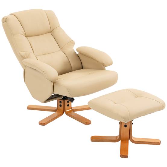 Sans Marque - Fauteuil relax avec repose-pied fauteuil de relaxation pivotant 360° dossier inclinable charge 120 Kg beige - Image 2