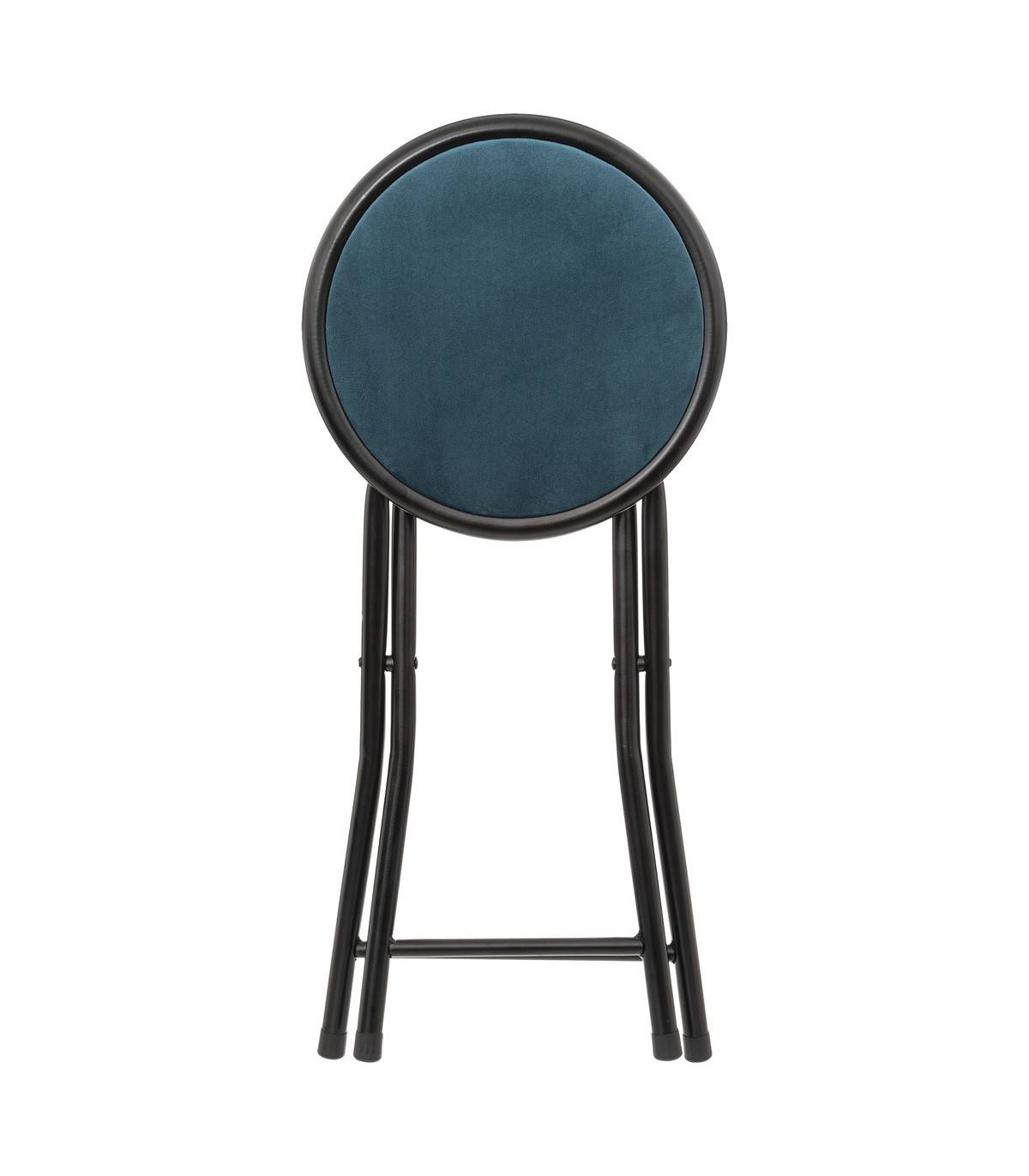 Tabouret pliant en Velours Bleu et Métal Noir - Image 2