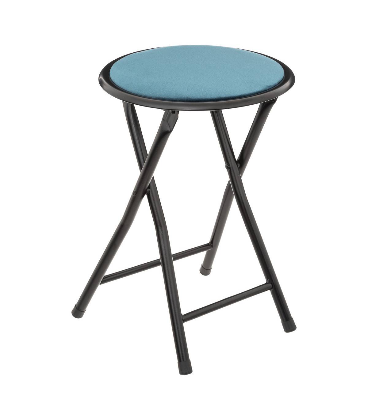 Tabouret pliant en Velours Bleu et Métal Noir - Image 1