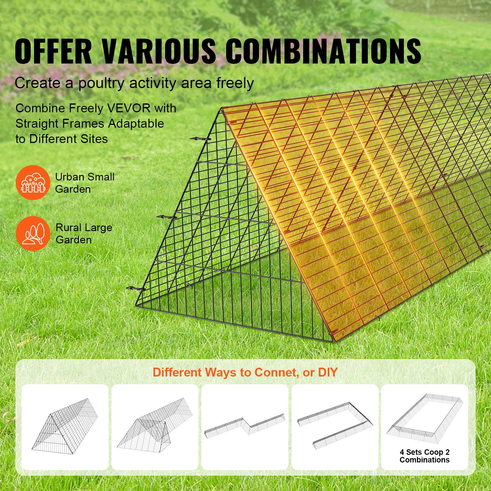 VEVOR Enclos poulailler, 300x71x61,5 cm, tunnels, portable. Poulets, canards. - Image 6