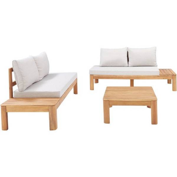 Salon de jardin - SANA - Bois acacia FSC - 1 table basse et 2 canapés - Gris clair - 4 personnes - Image 1