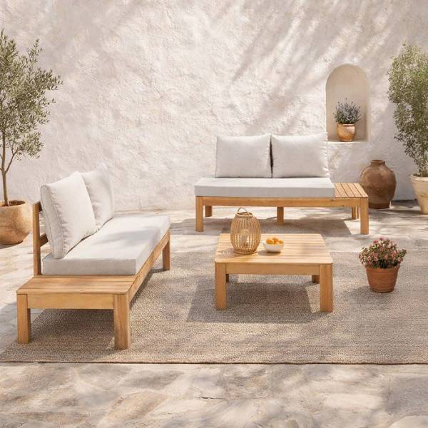 Salon de jardin - SANA - Bois acacia FSC - 1 table basse et 2 canapés - Gris clair - 4 personnes - Image 2