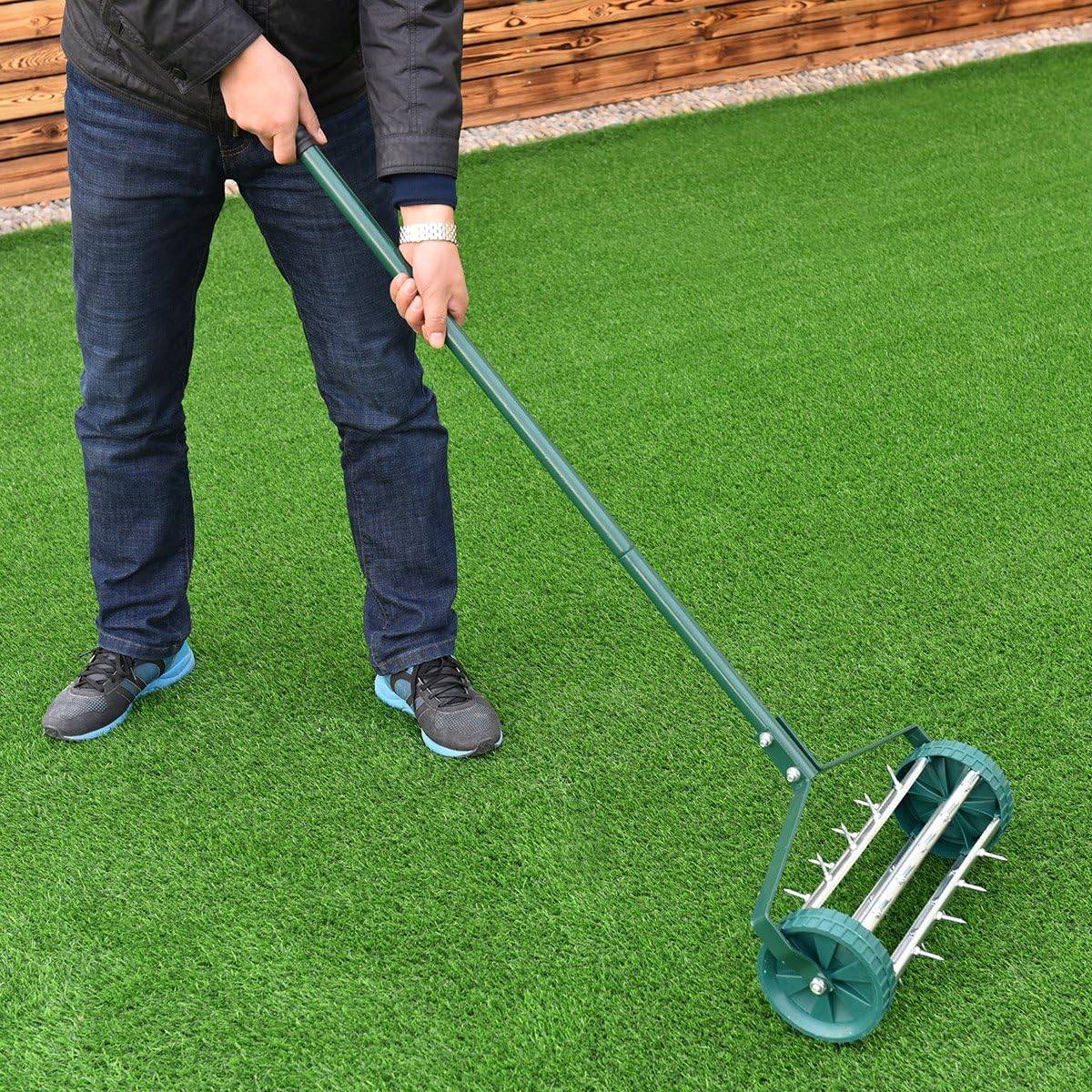 Costway - Scarificateur manuel rouleau d'aérateur avec confortable longue poignée 44 x 15 x 126 cm vert - Image 4