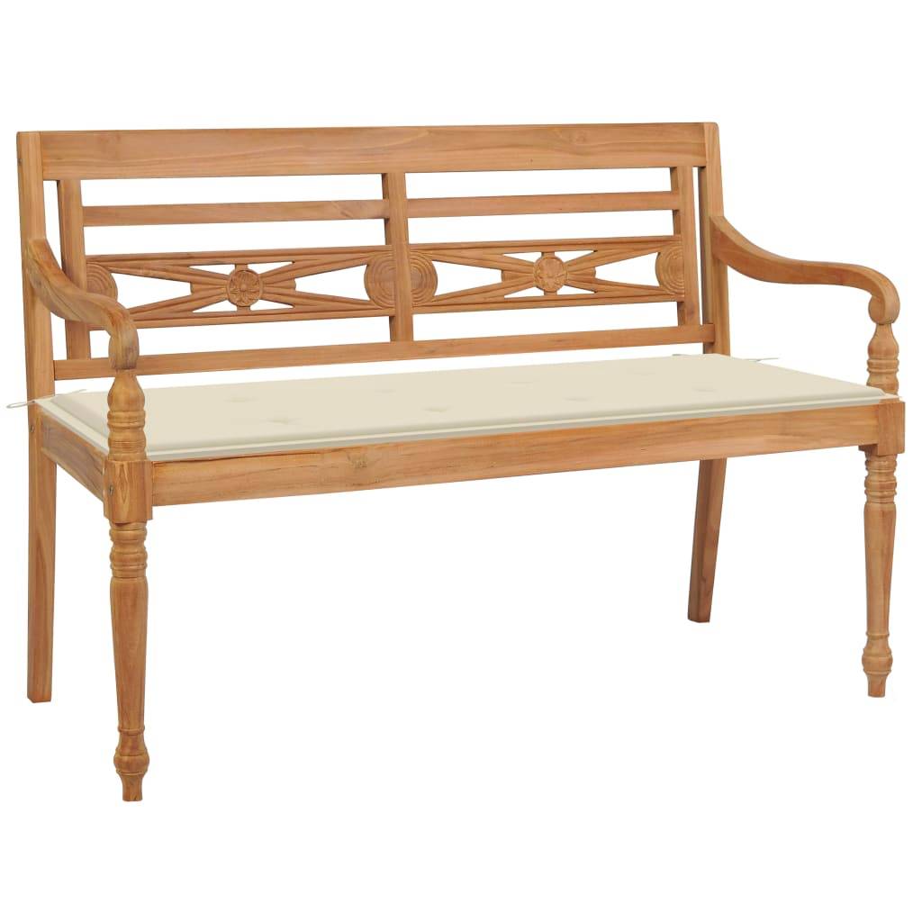 Helloshop26 - Banc de jardin meuble de patio d'extérieur terrasse avec coussin crème 120 cm bois de teck massif - Image 1