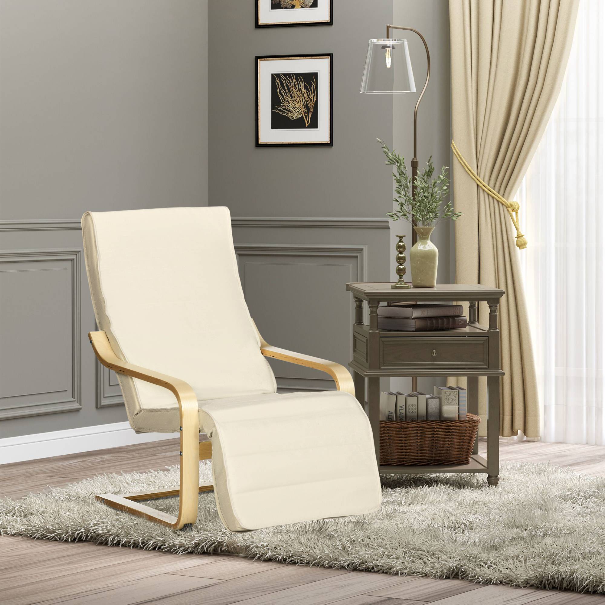 Fauteuil à Bascule Relax Bois Bouleau Repose-Pieds Réglable Salon Beige 100cm - ComfortXL Outdoor Living - Image 1