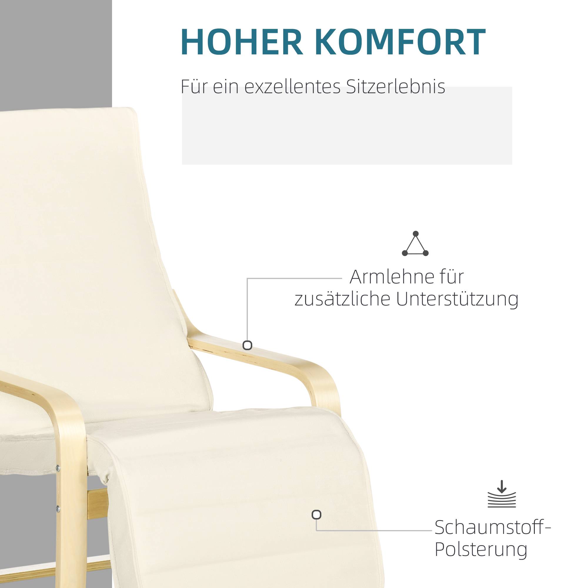 Fauteuil à Bascule Relax Bois Bouleau Repose-Pieds Réglable Salon Beige 100cm - ComfortXL Outdoor Living - Image 5