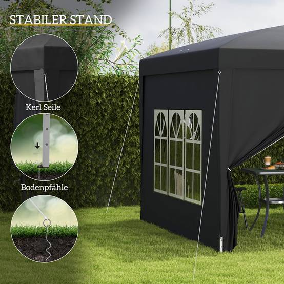 Pavillon pop-up pliable, polyester, noir, 295 x 295 x 258 cm - PANGIVO - Image 6