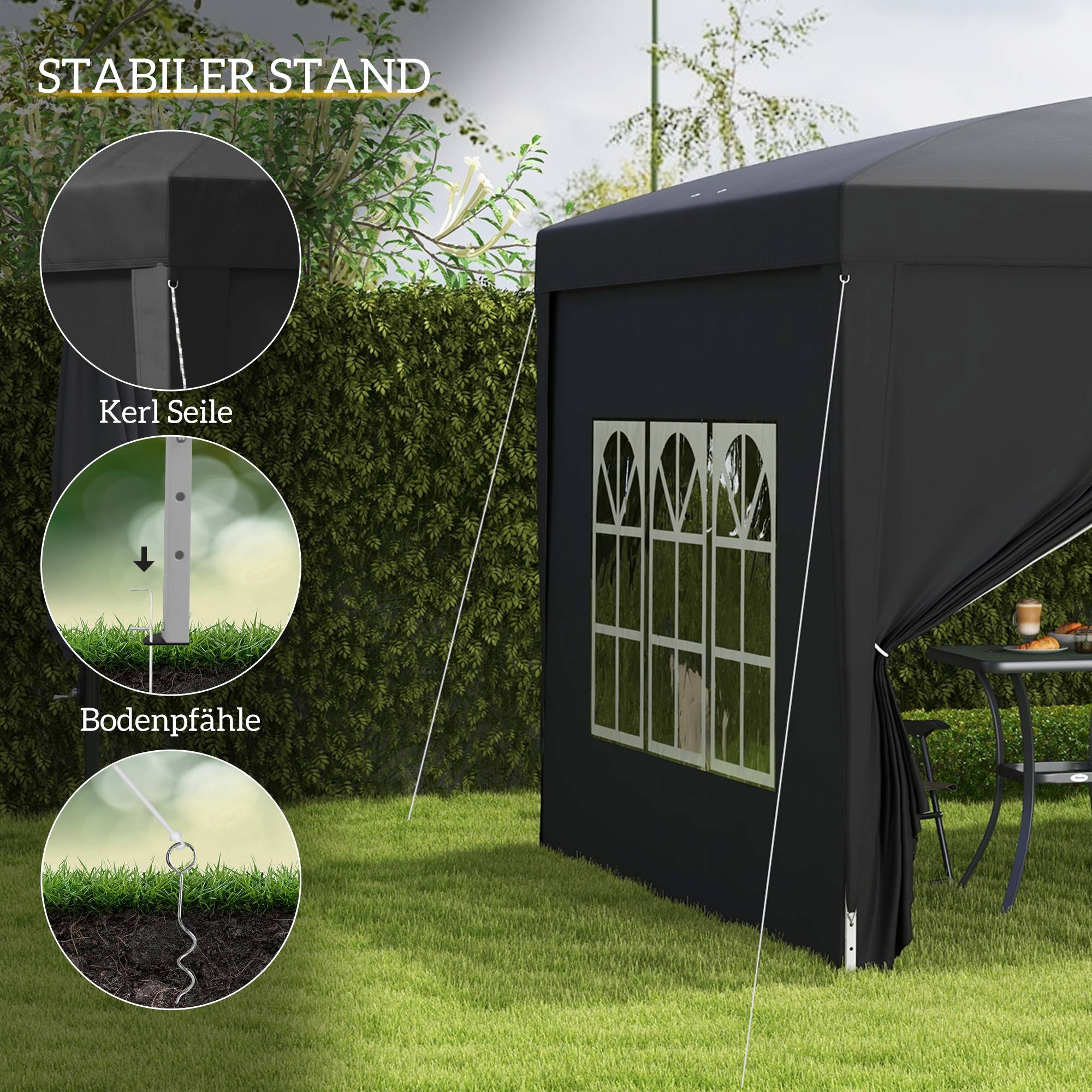 Pavillon pop-up pliable, polyester, noir, 295 x 295 x 258 cm - PANGIVO - Image 6