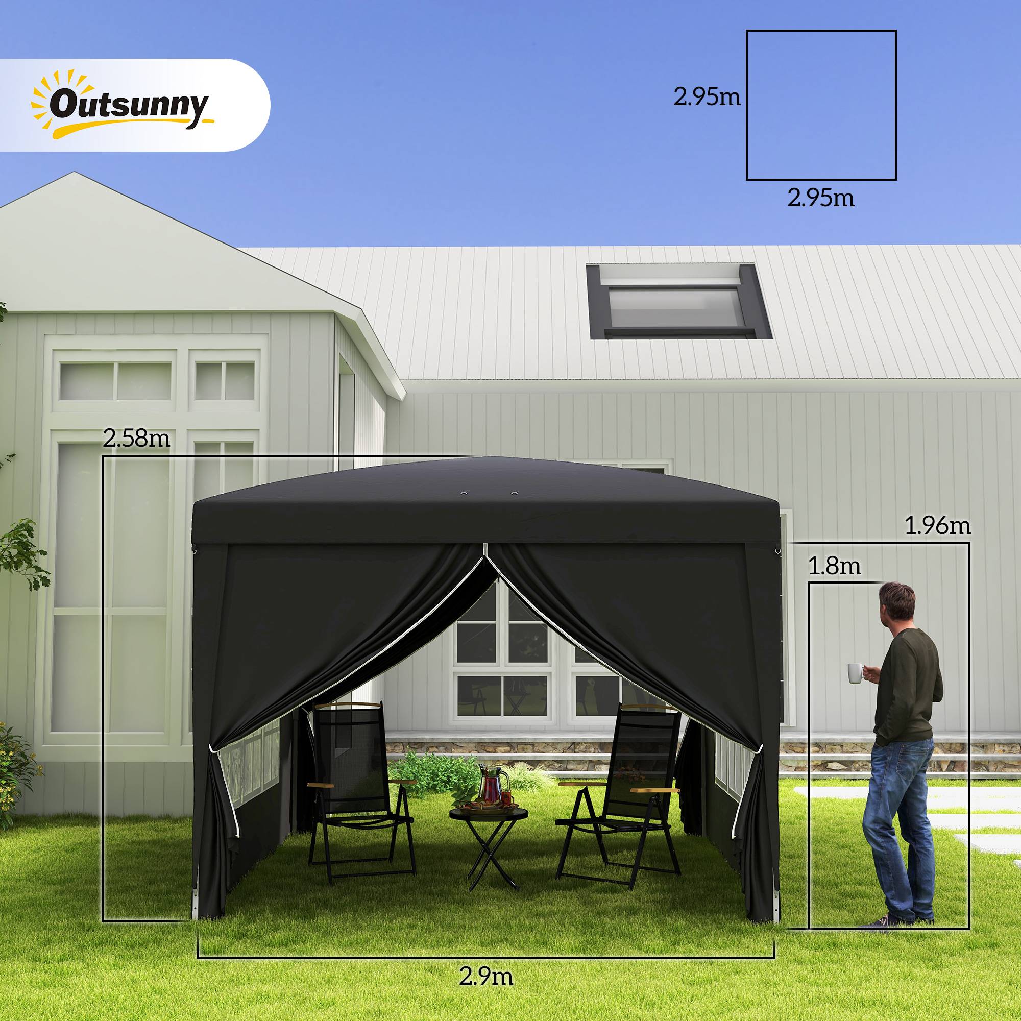 Pavillon pop-up pliable, polyester, noir, 295 x 295 x 258 cm - PANGIVO - Image 3