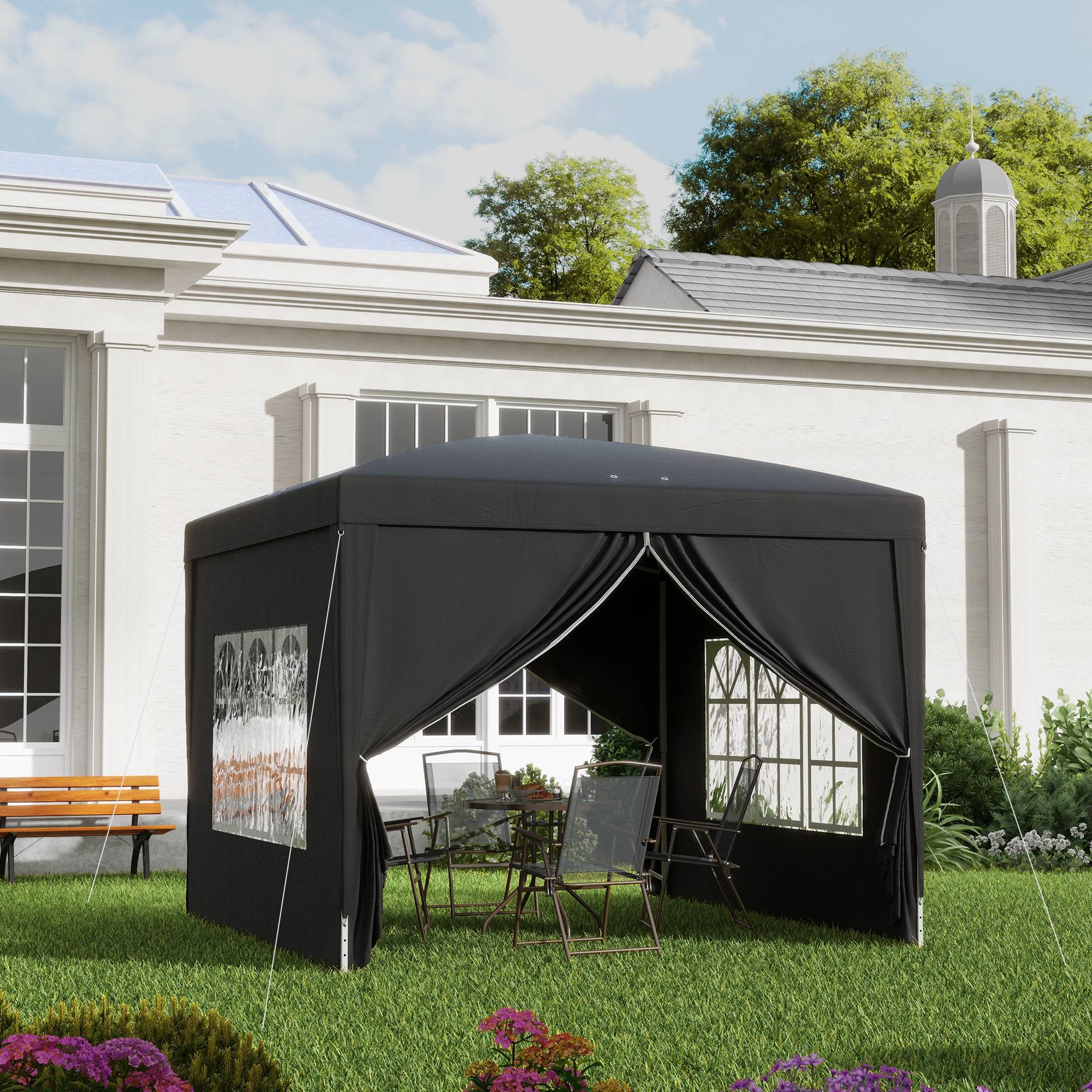 Pavillon pop-up pliable, polyester, noir, 295 x 295 x 258 cm - PANGIVO - Image 2