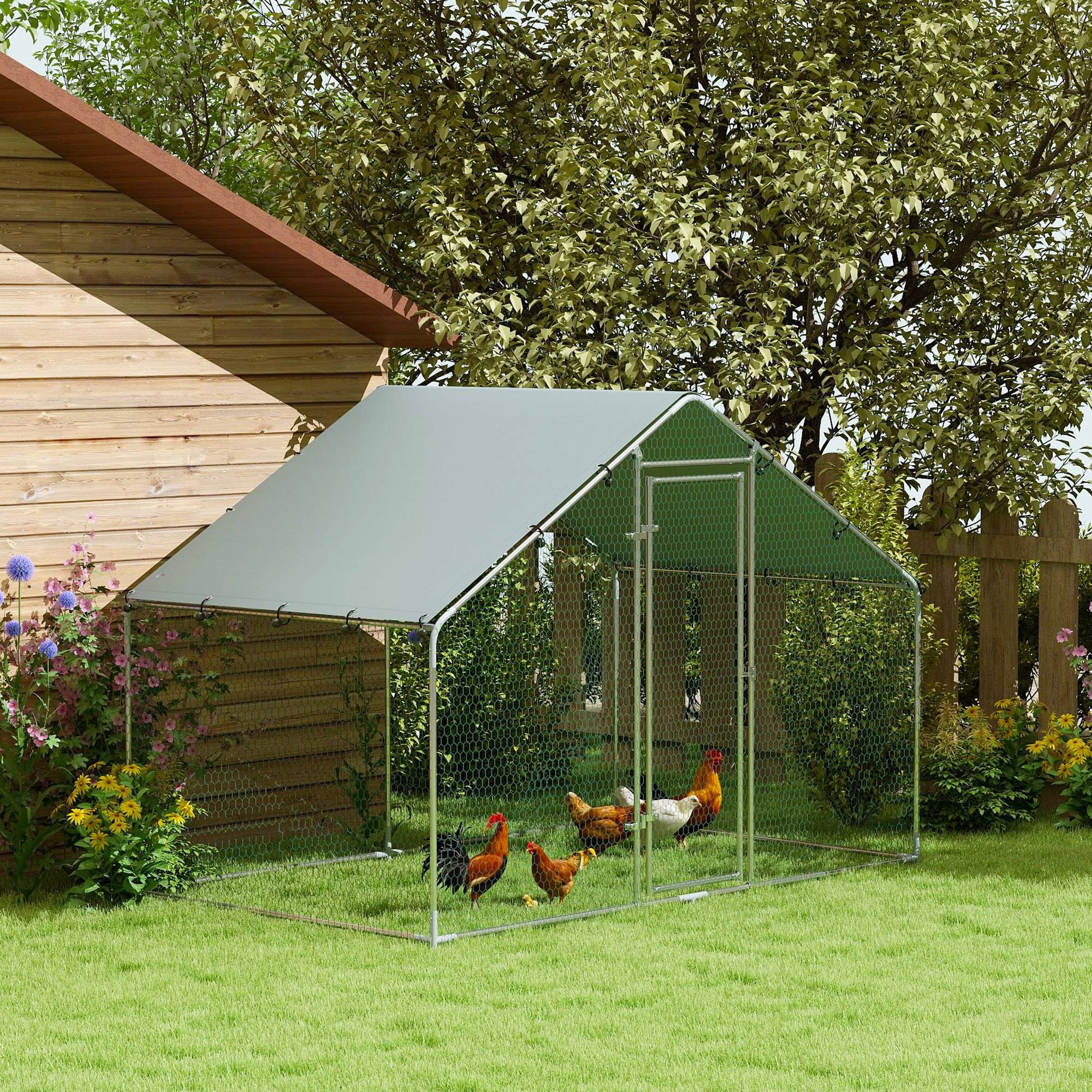 Sans Marque - Grand poulailler métal 3x1,7x1,9 m housse imperméable UV argent - Image 3