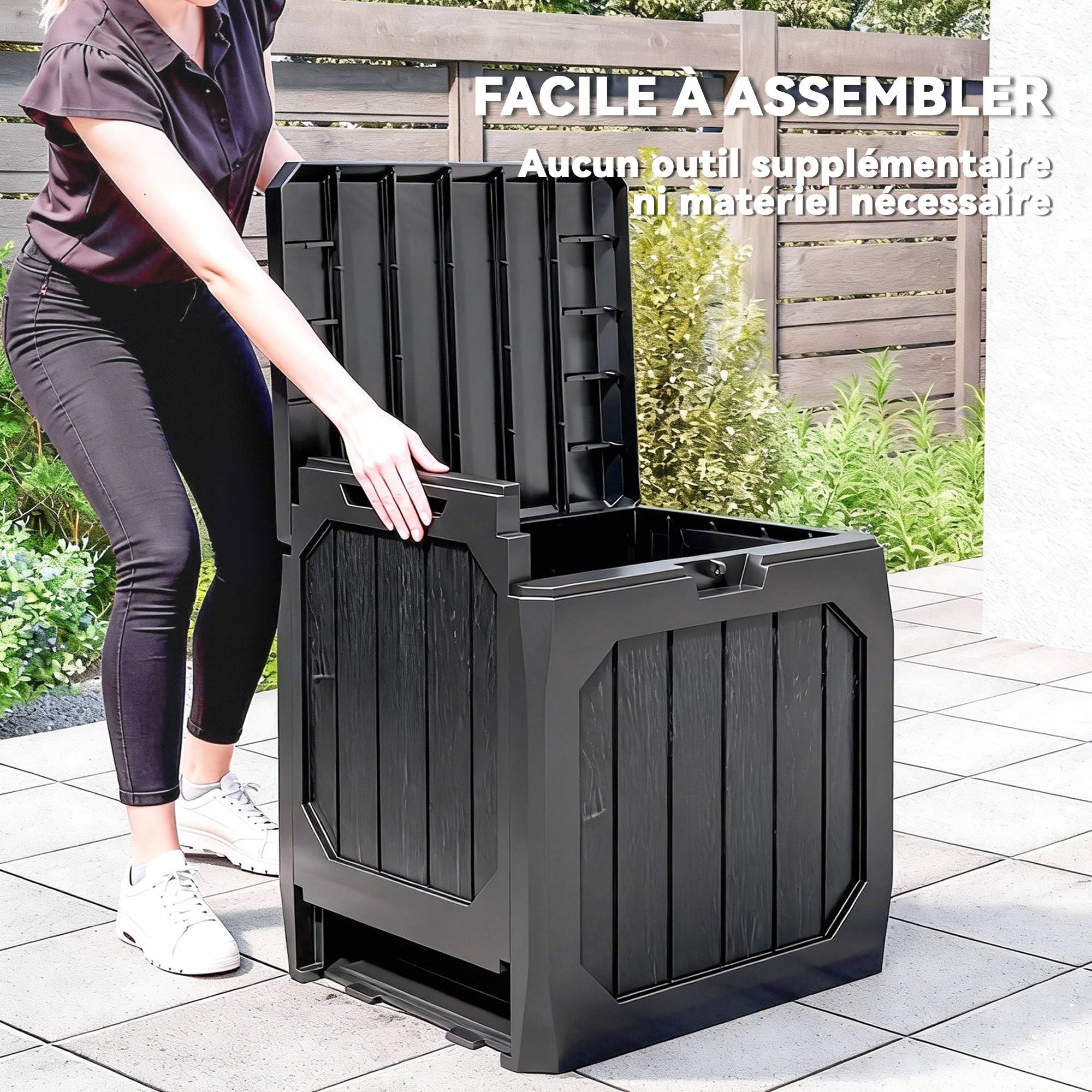 Coffre de rangement exterieur 121L, coffre de jardin avec poignées, conteneur étanche, 56 x 45 x 53 cm, noir - Image 6
