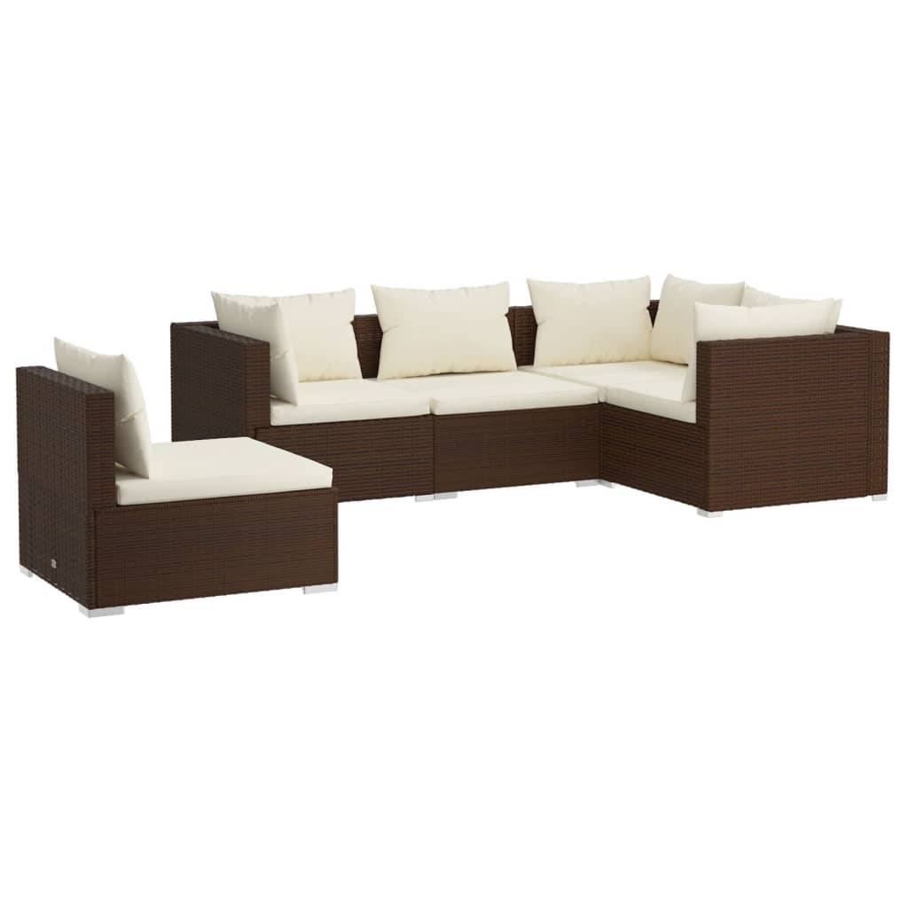 Helloshop26 - Salon de jardin meuble d'extérieur ensemble de mobilier 5 pièces avec coussins résine tressée marron - Image 1