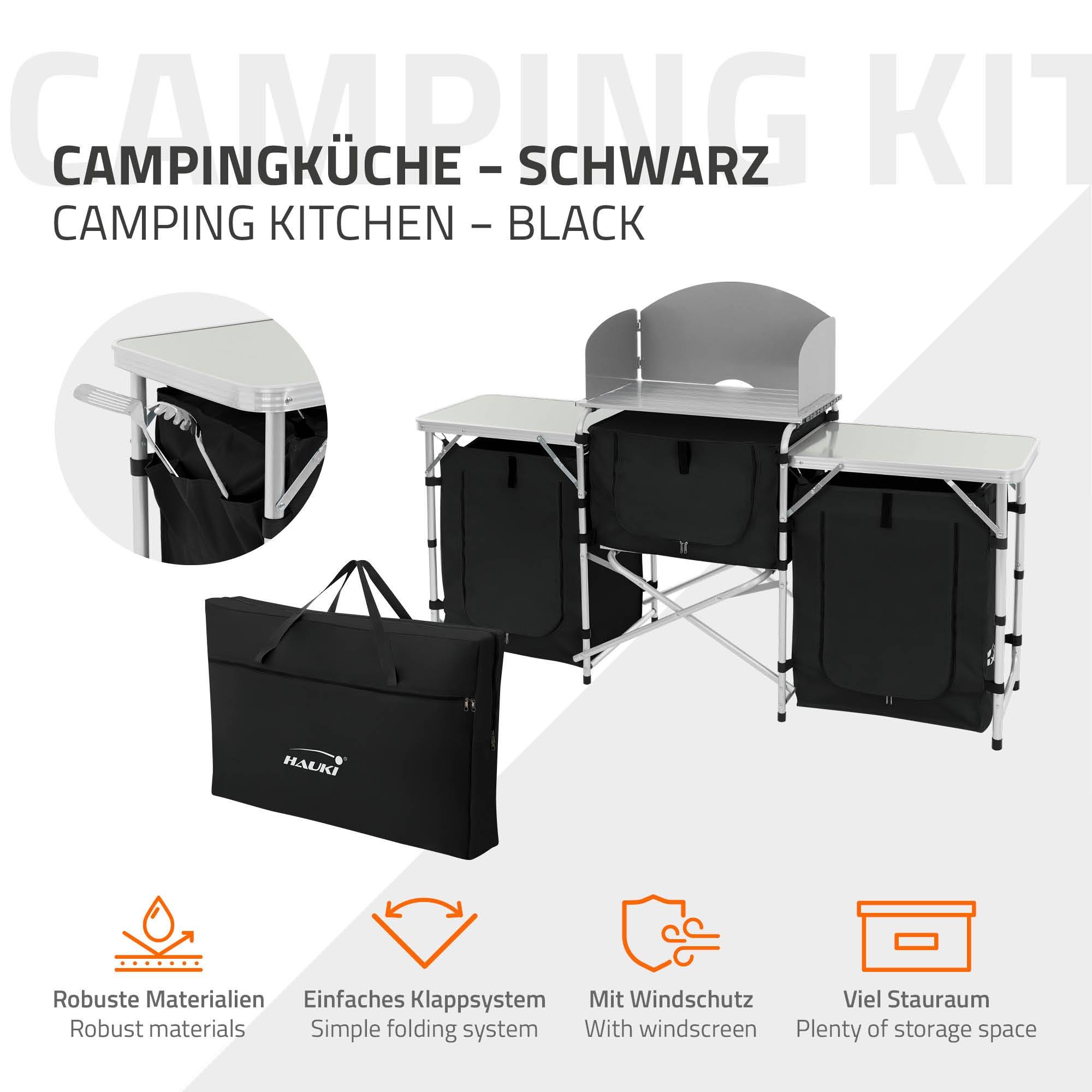Cuisine de Camping Pliable, avec Sac de Transport, Meuble à Étagères de Rangement, Noir, Aluminium/Tissu Oxford - Image 3