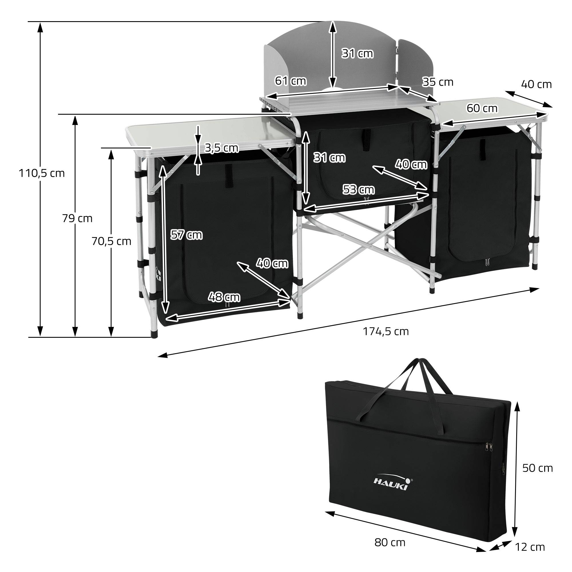 Cuisine de Camping Pliable, avec Sac de Transport, Meuble à Étagères de Rangement, Noir, Aluminium/Tissu Oxford - Image 9