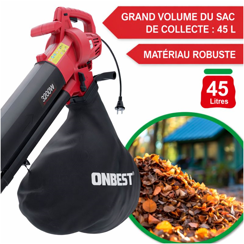 LV3245 Souffleur de feuilles à l’air électrique 3200W 3en1 Aspirateur Souffleur Broyeur 45L - Image 4