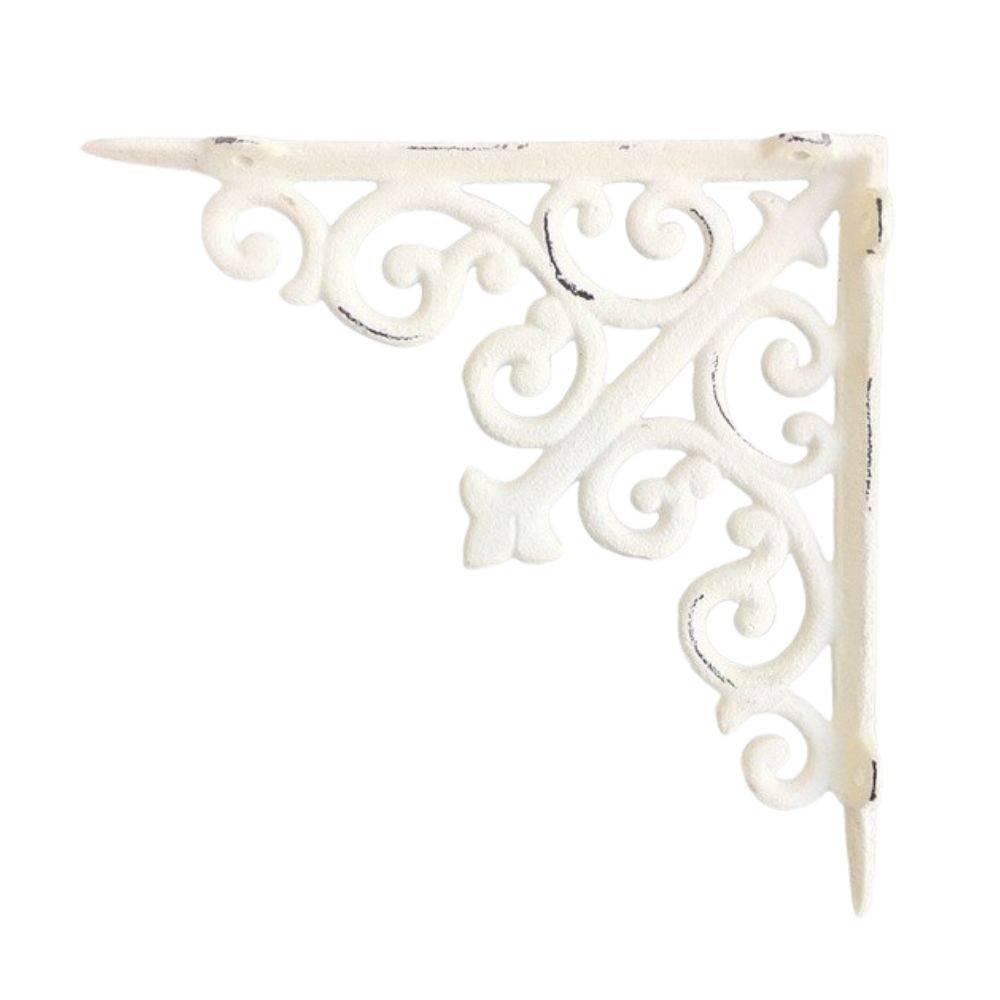Equerre fixation étagère vintage ancienne fonte blanche 25.5 x 25.5 cm Chemin de campagne - Image 1