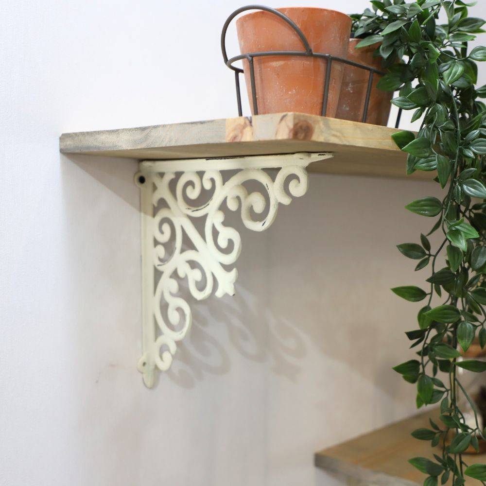Equerre fixation étagère vintage ancienne fonte blanche 25.5 x 25.5 cm Chemin de campagne - Image 2
