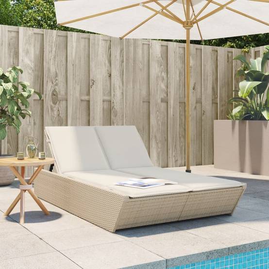 Chaise Longue Duo Résine Tressée Ergonomique Jardin Beige – ComfortXL Outdoor Living - Image 1