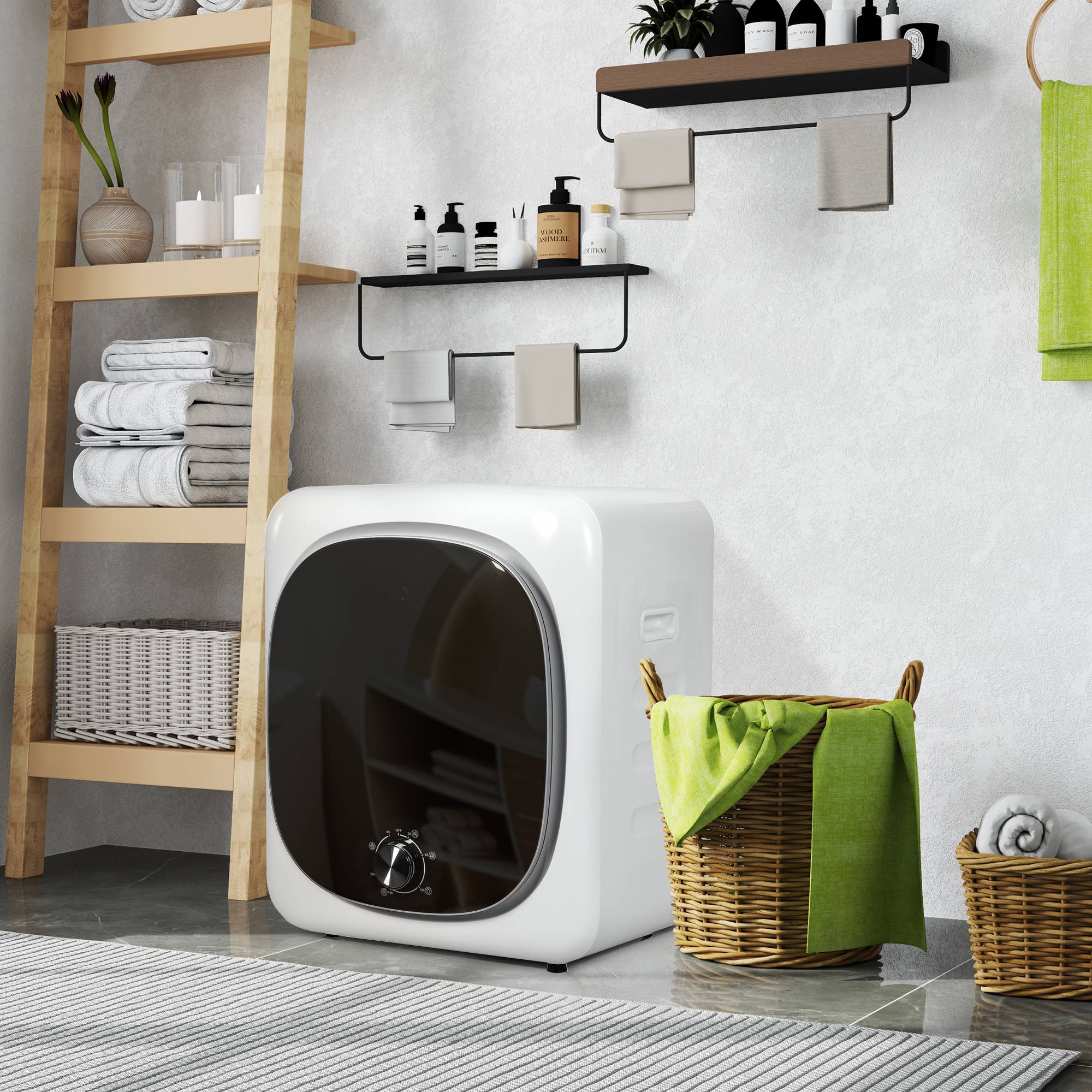 Mini sèche-linge portable 4kg, 5 programmes, 800W, chargement frontal, tambour inox, blanc - Image 4