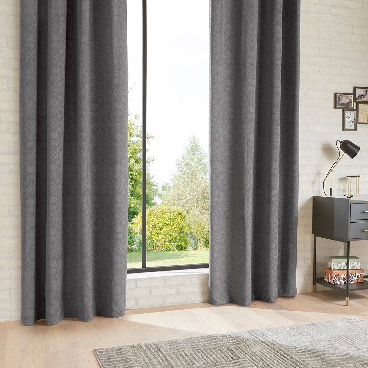 Atmosphera - Rideau à œillets Tissu Chenille Gris motif Abstrait 140 x 260 cm - Image 2
