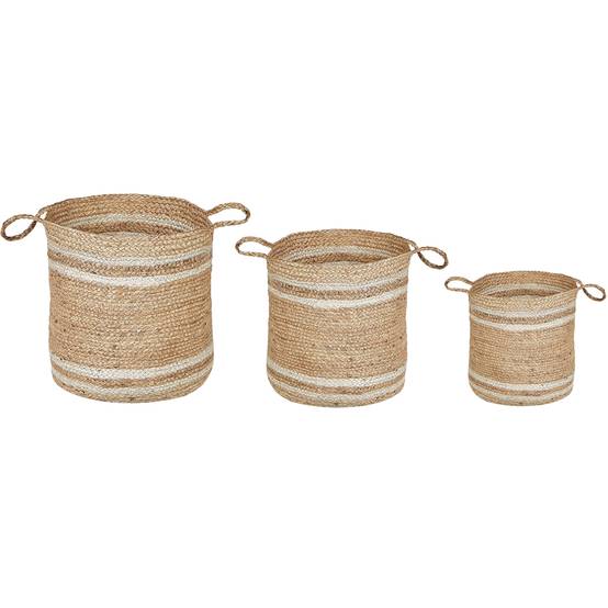 Paniers Beige et Naturel en Jute Rond Corbeille à Linge Tressée Rangement pour Intérieur Minimaliste Boîte Lot de 3 - Image 1