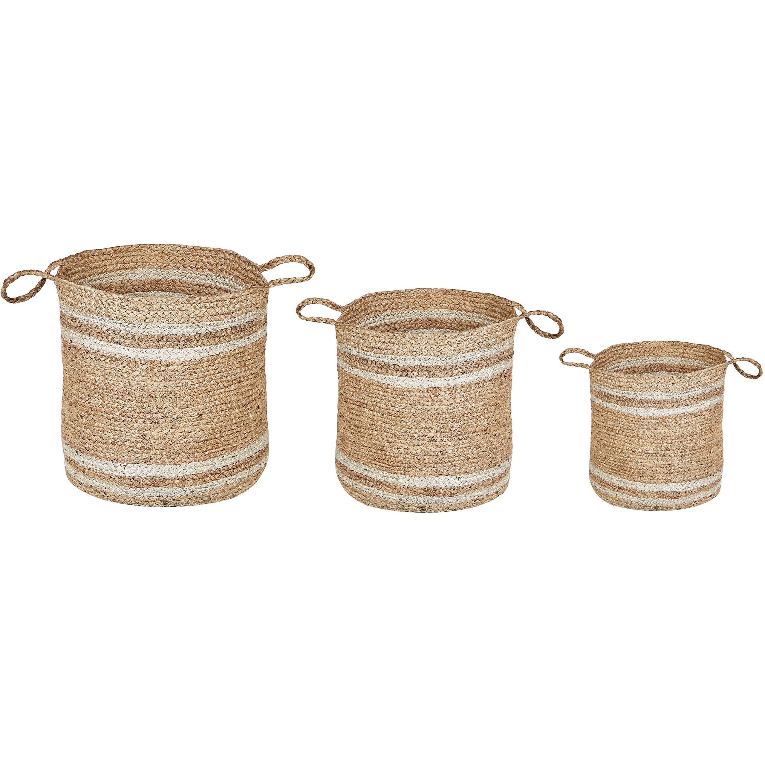 Paniers Beige et Naturel en Jute Rond Corbeille à Linge Tressée Rangement pour Intérieur Minimaliste Boîte Lot de 3 - Image 1