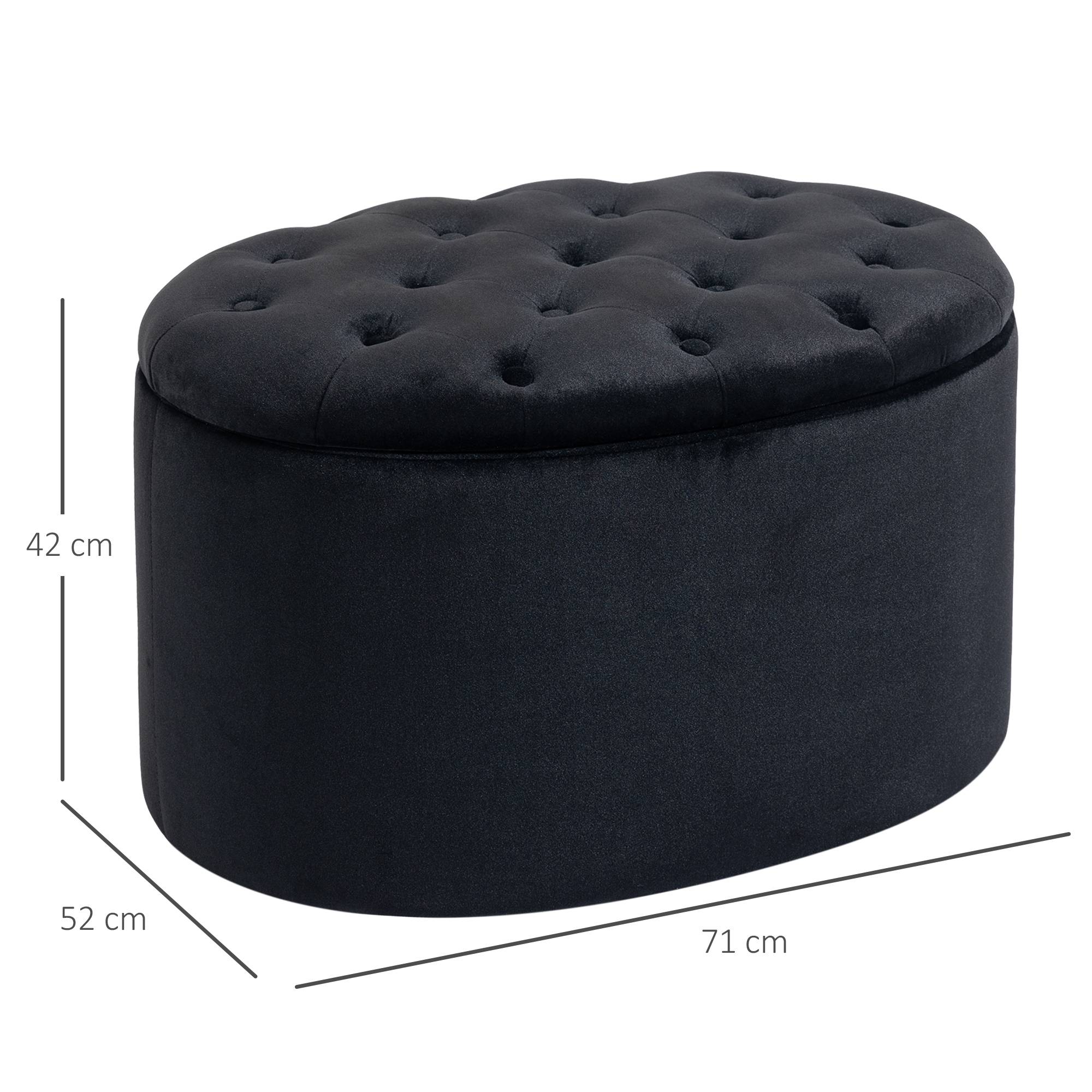 Banc de rangement, banquette capitonnée aspect velours, coffre de rangement ovale, banc coffre pour salon, chambre, entrée, 71 x 52 x 42 cm, noir - Image 5