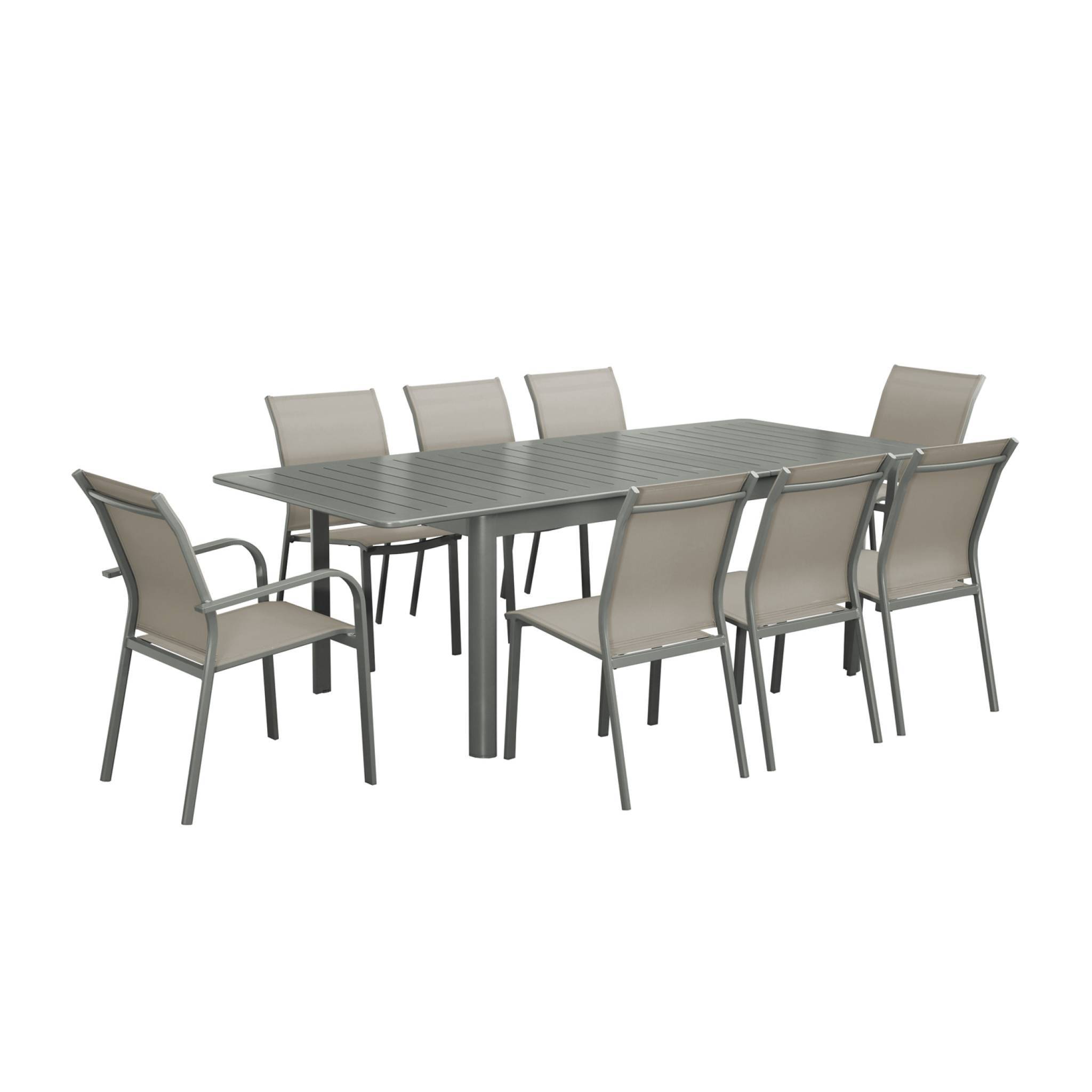 sweeek - Table de jardin extensible aluminium et textilène kaki. 6 chaises. 2 fauteuils. 8 places. 236.5 x 100 x 75 cm | sweeek - Image 2