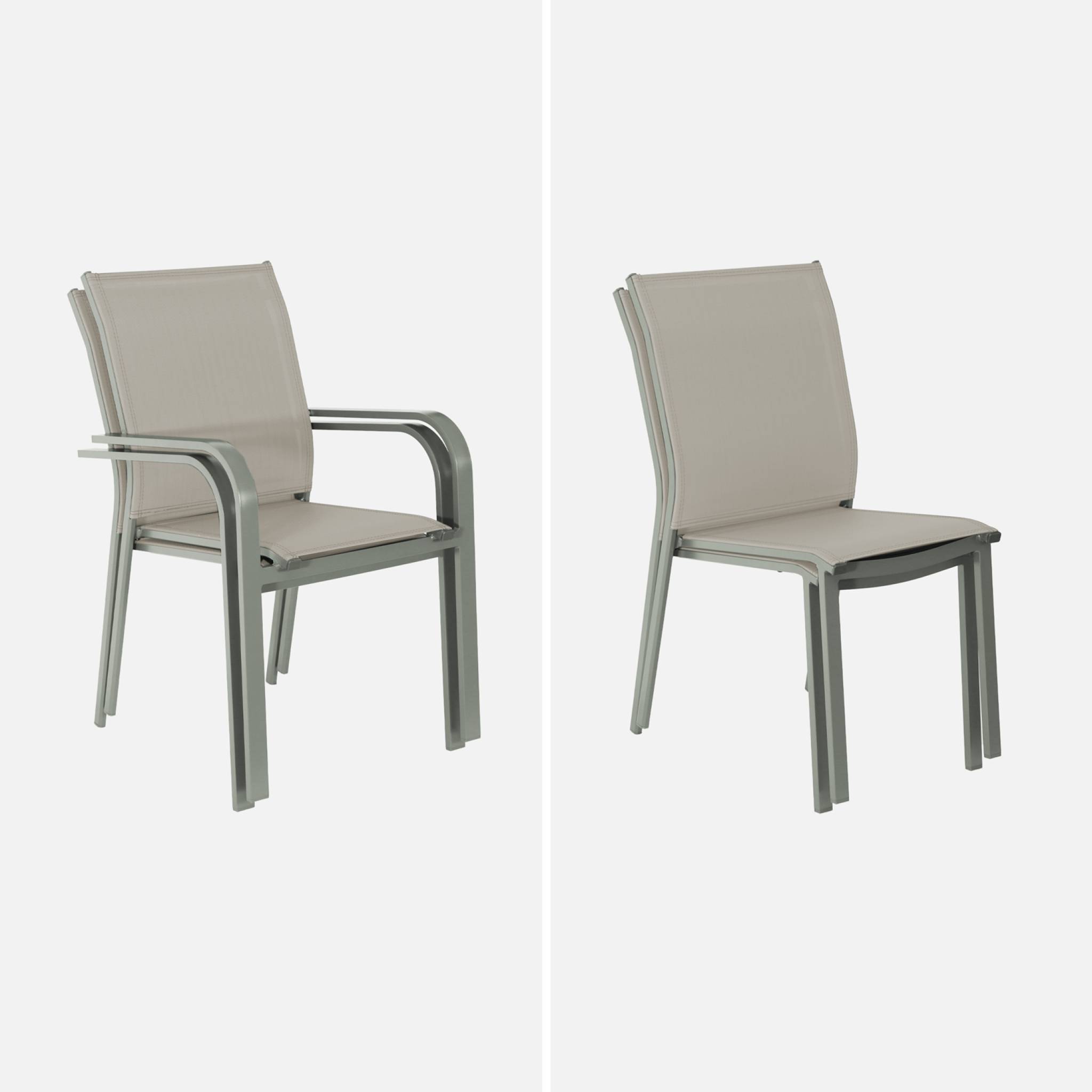 sweeek - Table de jardin extensible aluminium et textilène kaki. 6 chaises. 2 fauteuils. 8 places. 236.5 x 100 x 75 cm | sweeek - Image 7