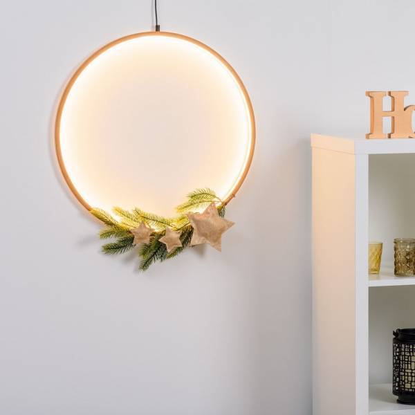 Lotti - Cercle lumineux bois naturel 57cm Design LED blanc chaud interrupteur Lotti - Image 1