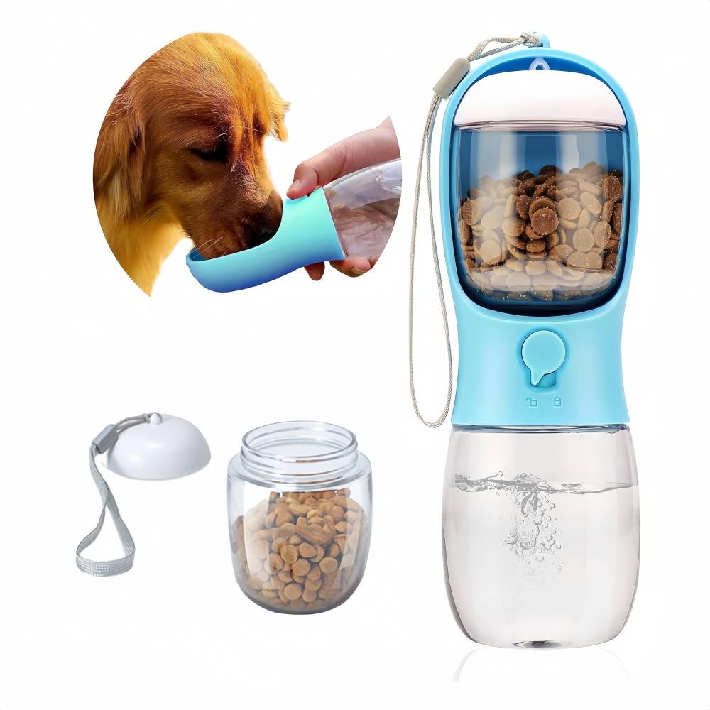 Bouteille d'eau pour chien avec conteneur de nourriture Bleu IntiMeg - Image 1